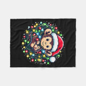 Cute Christmas Monkey Santa Hat Lights Monkey Wome フリースブランケット (正面(横))