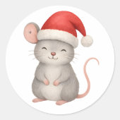 Cute Christmas Mouse in Santa Hat ラウンドシール (正面)