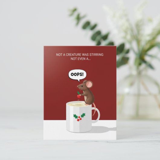 Cute Christmas Mouse Oops Mug Funny Xmas Card シーズンカード (スタンド正面)