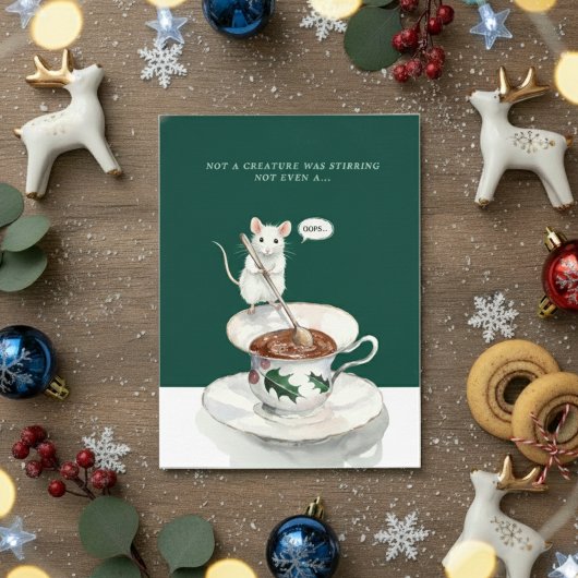 Cute Christmas Mouse Stirring Funny Card Xmas26 シーズンカード