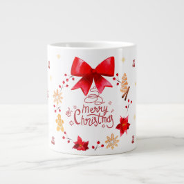 “Cute Christmas Mug with Red Bow Wreath" ジャンボコーヒーマグカップ