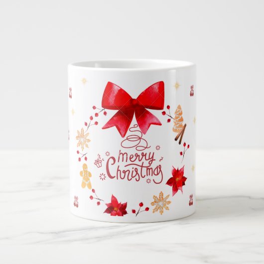 “Cute Christmas Mug with Red Bow Wreath" ジャンボコーヒーマグカップ (正面)