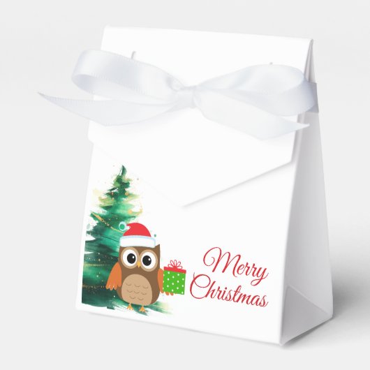 Cute Christmas Owl with Santa Hat Favor Box フェイバーボックス (正面サイド)