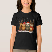 Cute Christmas Owls with Santa Hats & Reindeer  トライブレンドＴシャツ (正面)