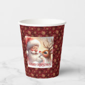 Cute Christmas Party Cups with Santa and Rudolph 紙コップ (正面)