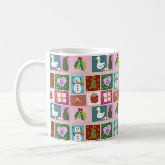 Cute Christmas Patchwork Pattern コーヒーマグカップ (左)