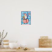 Cute Christmas, Patriotic Santa Claus with Flag ポスター (キッチン)