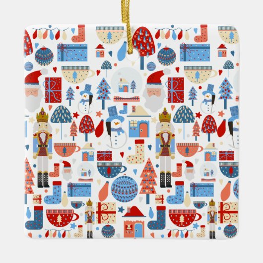 Cute Christmas Pattern セラミックオーナメント (正面)