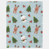 Cute Christmas Pattern | Snowman, Reindeer & Tree  フリースブランケット (正面)