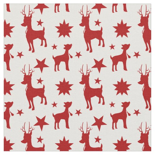 Cute Christmas pattern with red reindeer and stars ファブリック (クローズアップ)