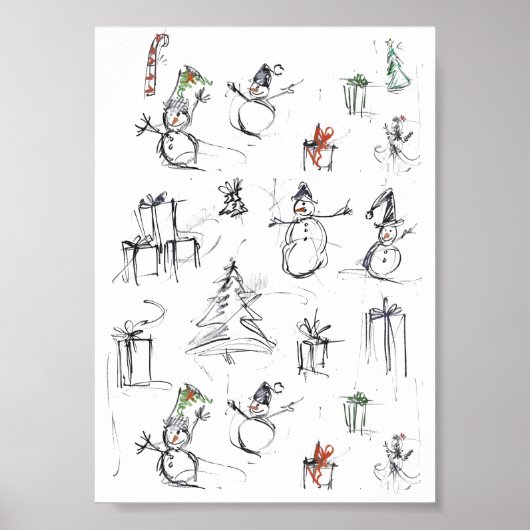 Cute Christmas Pattern with Snowman, Tree, and Gif ポスター (正面)