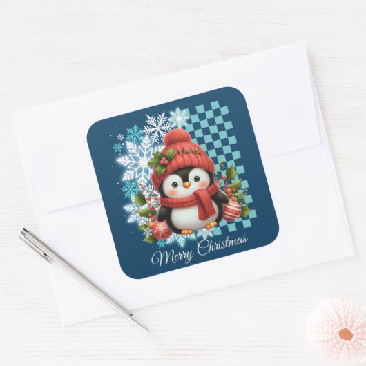 Cute Christmas Penguin スクエアシール (封筒)