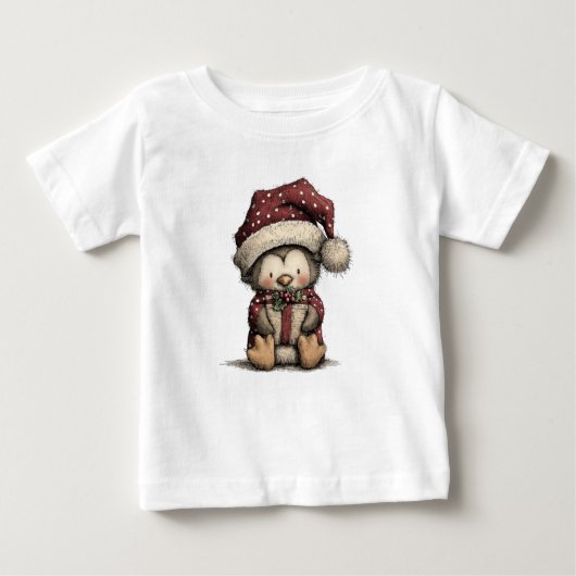 Cute Christmas Penguin Art ベビーTシャツ (正面)