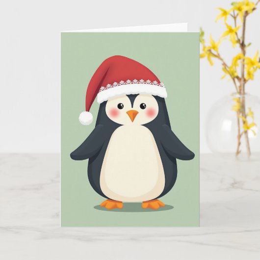 Cute Christmas Penguin Card カード (黄色い花)