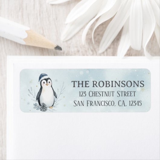 Cute Christmas Penguin Custom Christmas ラベル (インサイチュ)