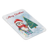 Cute Christmas Penguin Decorating Tree with Lights マグネット (右側)