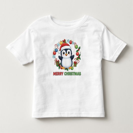Cute Christmas Penguin Illustration  トドラーTシャツ (正面)
