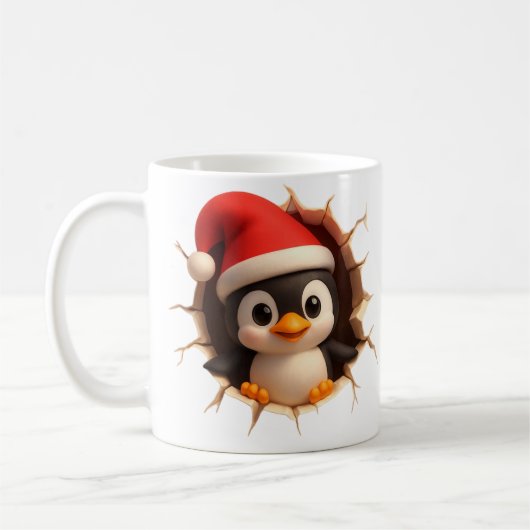 Cute Christmas Penguin Mug - Custom Name Santa Hat コーヒーマグカップ (左)