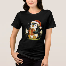 Cute Christmas Penguin with Gift Box トライブレンドＴシャツ