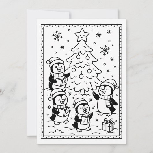 Cute Christmas Penguins Coloring Flat Note Card シーズンカード (正面)