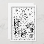 Cute Christmas Penguins Coloring Flat Note Card シーズンカード (正面/裏面)