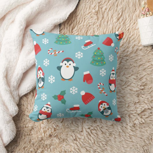 Cute Christmas Penguins Pattern クッション (ブランケット)