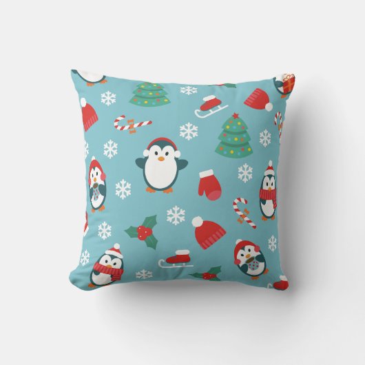 Cute Christmas Penguins Pattern クッション (正面)