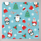 Cute Christmas Penguins Pattern ポスター (正面)