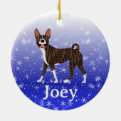 Cute Christmas Personalized  Basenji Brindle セラミックオーナメント (裏面)