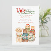 Cute Christmas Pets Sweater Party Green TMF26 招待状 (スタンド正面)