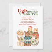 Cute Christmas Pets Sweater Party Red TMF26 招待状 (正面)