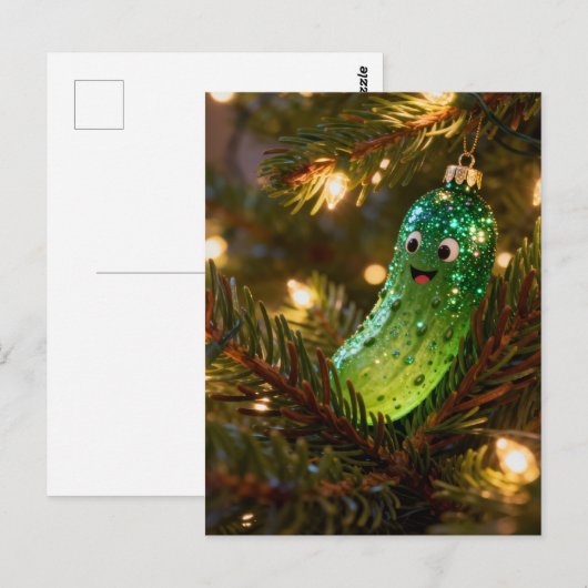 Cute Christmas Pickle in a Tree ポストカード (正面/裏面)