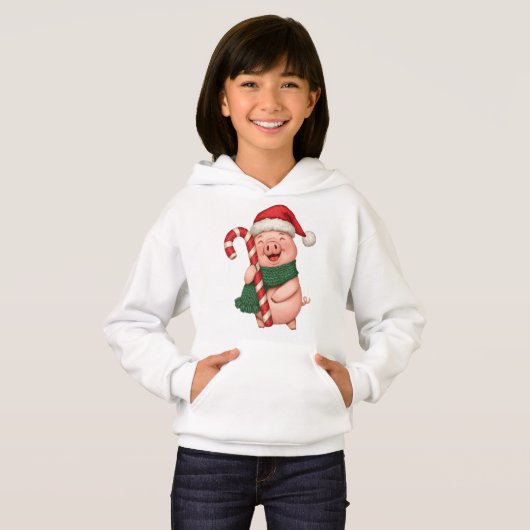 Cute Christmas Pig Kids Hoodie (正面フル)