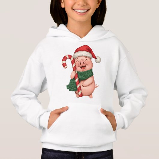 Cute Christmas Pig Kids Hoodie (正面)