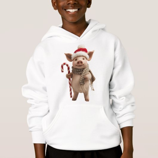 Cute Christmas Pig Kids Hoodie (正面)