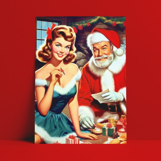 Cute Christmas Pin-up and Santa Claus ポストカード