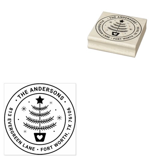 Cute Christmas Pine Tree Return Address ラバースタンプ (押印)