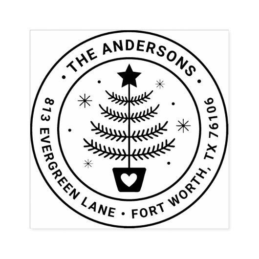 Cute Christmas Pine Tree Return Address ラバースタンプ (インプリント)