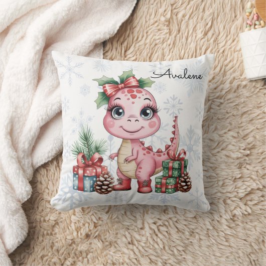 Cute Christmas Pink Dinosaur Baby Shower Gift クッション (ブランケット)