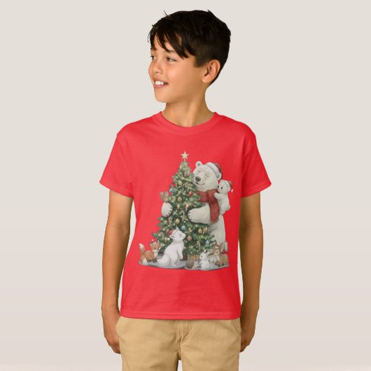 Cute Christmas Polar Bear & Friends Tシャツ (正面フル)