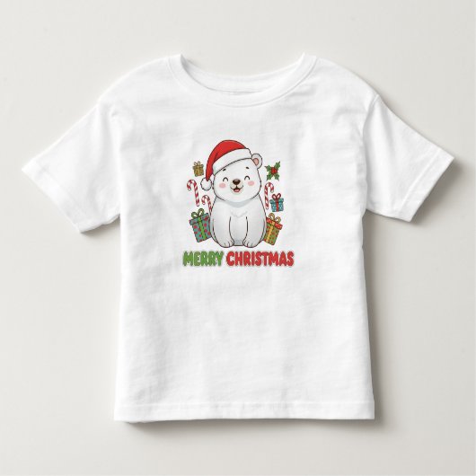 Cute Christmas Polar Bear Illustration トドラーTシャツ (正面)