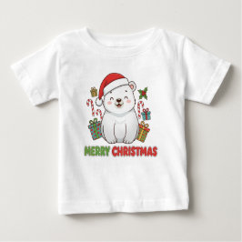 Cute Christmas Polar Bear Illustration ベビーTシャツ