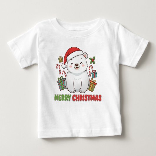 Cute Christmas Polar Bear Illustration ベビーTシャツ (正面)