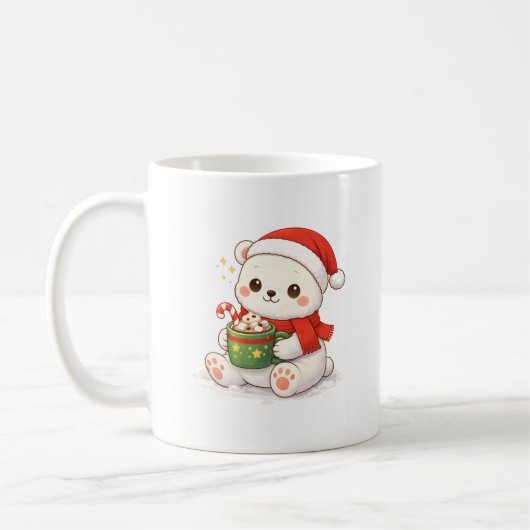 Cute Christmas Polar Bear Mug Kawaii コーヒーマグカップ (左)