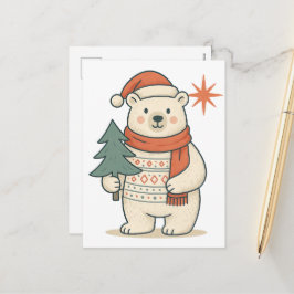 Cute Christmas Polar Bear Postcard | Scandinavian  シーズンポストカード