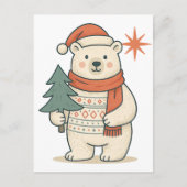 Cute Christmas Polar Bear Postcard | Scandinavian シーズンポストカード (正面)