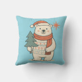 Cute Christmas Polar Bear Scandinavian Winter  クッション (裏面)