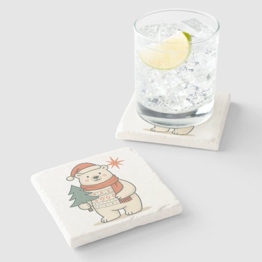 Cute Christmas Polar Bear Scandinavian Winter  ストーンコースター (横)