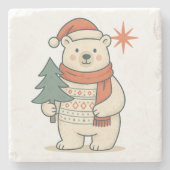 Cute Christmas Polar Bear Scandinavian Winter  ストーンコースター (正面)