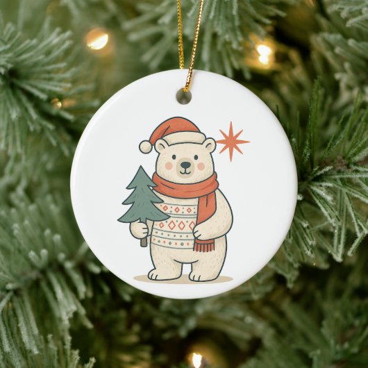 Cute Christmas Polar Bear Scandinavian Winter  セラミックオーナメント (ツリー)